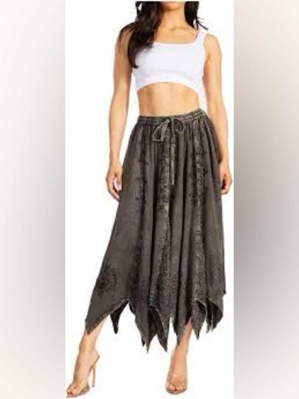Papa Vancouver Flowing Handkerchief Hem Maxi Skirt in Charcoal Gray